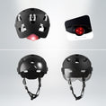 Load image into Gallery viewer, OAK E-Bike bicycle helmet with UV visor, LED lights, reflective straps, and Fidlock buckle
