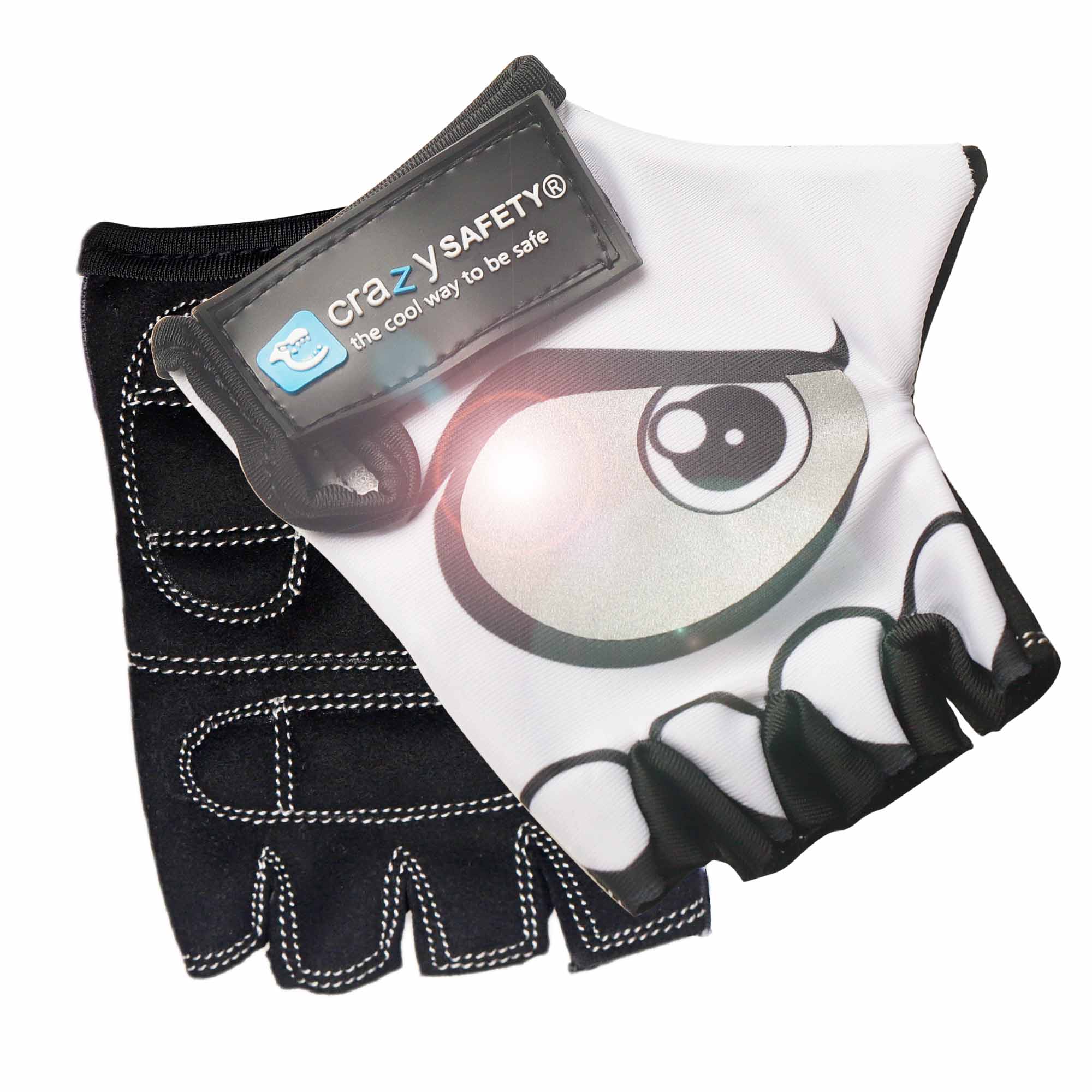 Crazy Safety Bicycle gloves White Cycling gloves with reflective eyes