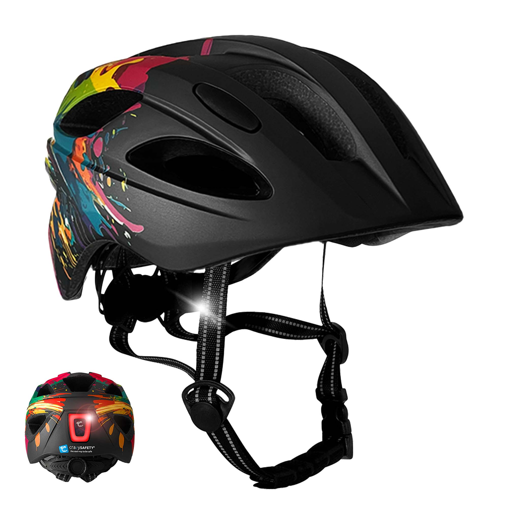 Crazy Safety Bicycle helmet Black Splash / M (54-58cm) Wild Brush children's helmet with light