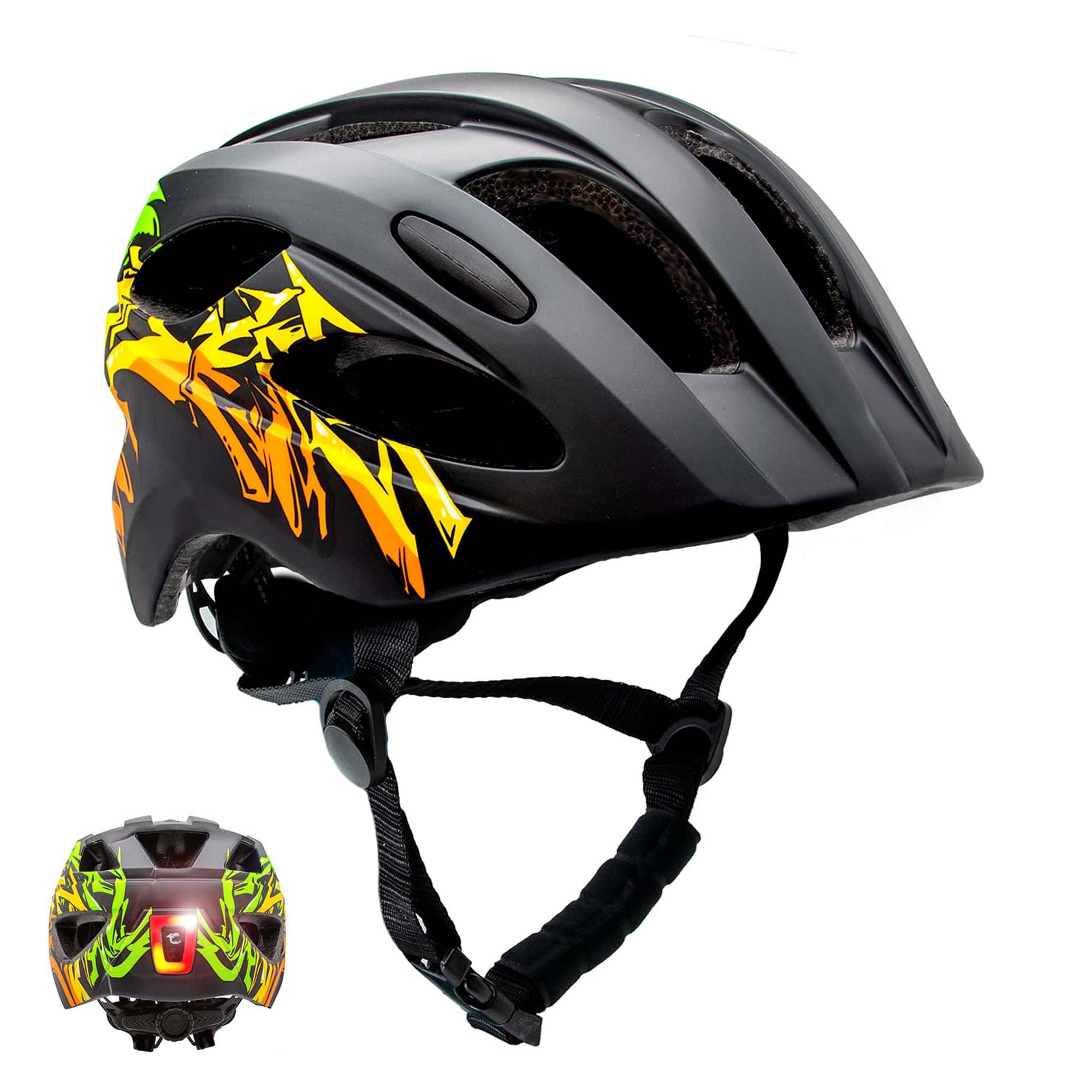 Crazy Safety Bicycle helmet Black/yellow / M (54-58cm) Graffiti Splash children's helmet with light